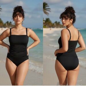 Land’s End Plus Regular size Bandeau tankini top removable straps black Various